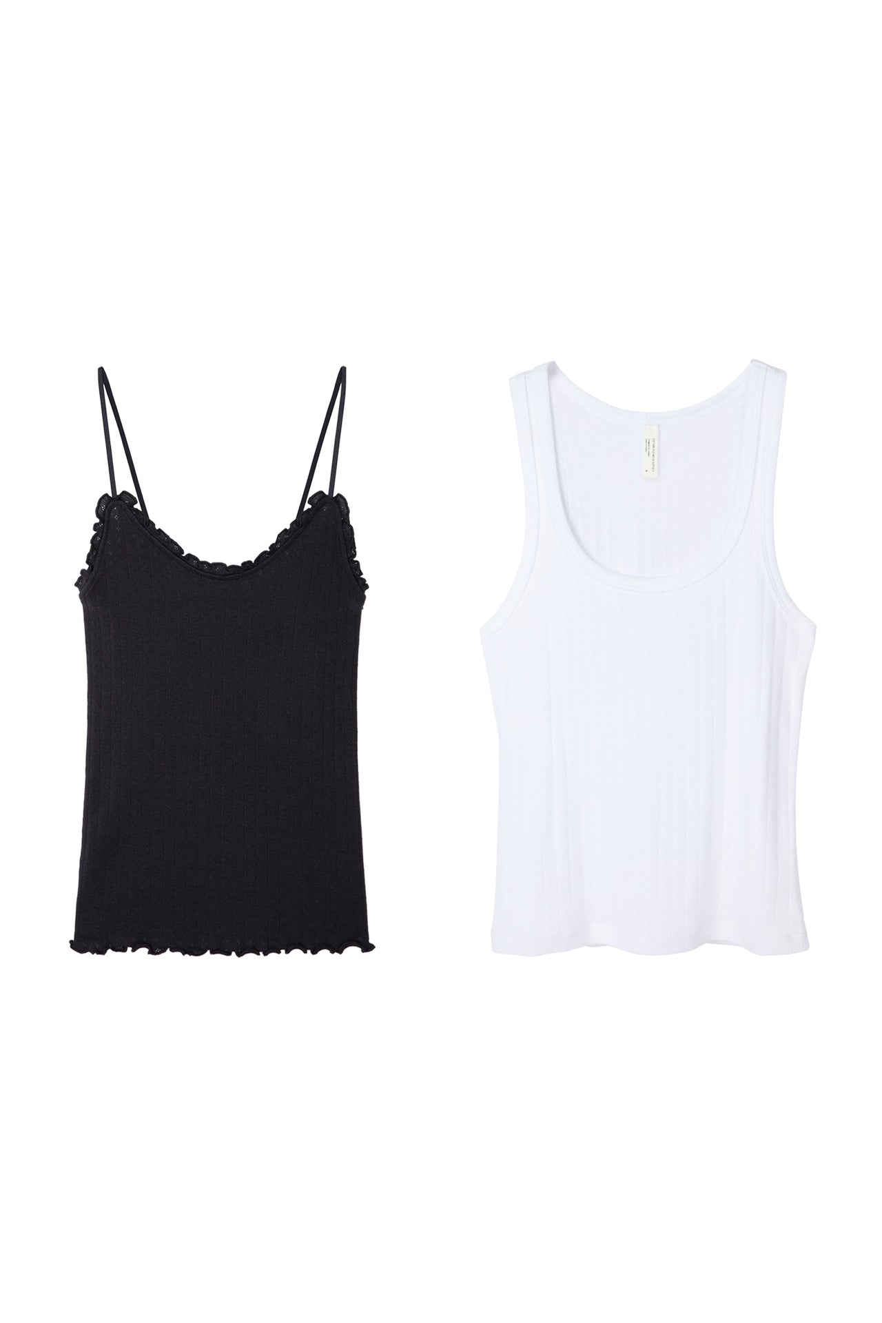 Pointelle Multi Tank Top Set of Two Black/White