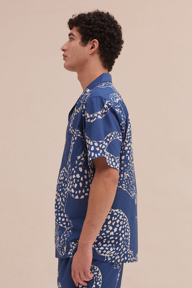 Men’s Cuban Pyjama Shirt The Jag Print Blue