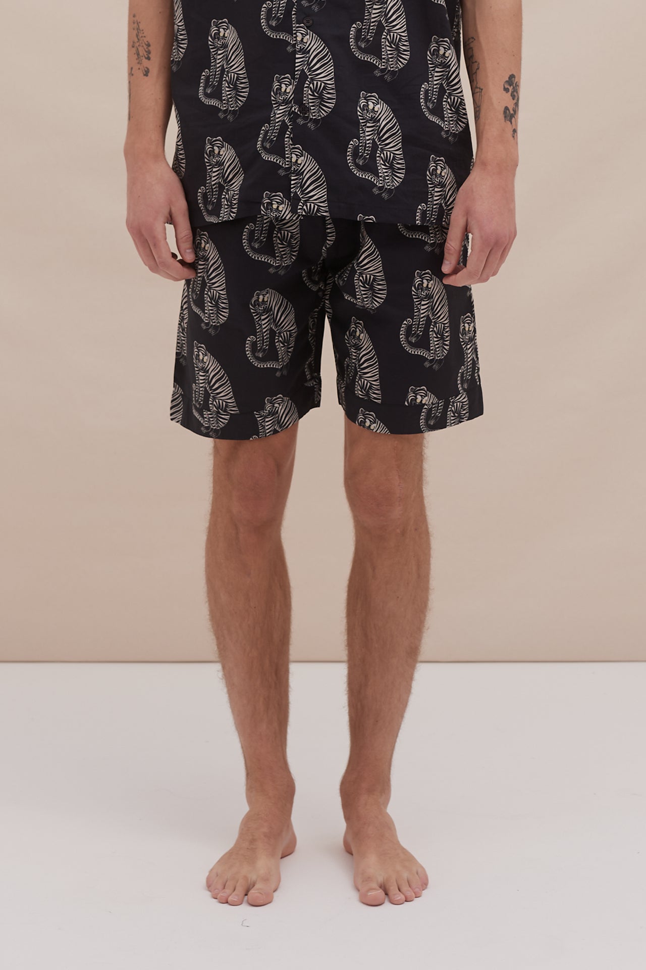 Men’s Pyjama Shorts Sansindo Tiger Print Black/Cream